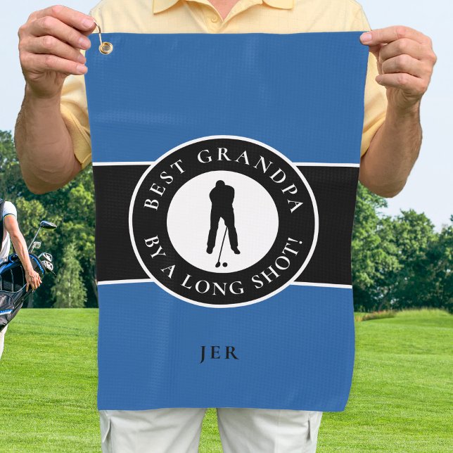 Best Grandpa Golfer Monogrammed Sports Blue Black Golf Towel (Creator Uploaded)