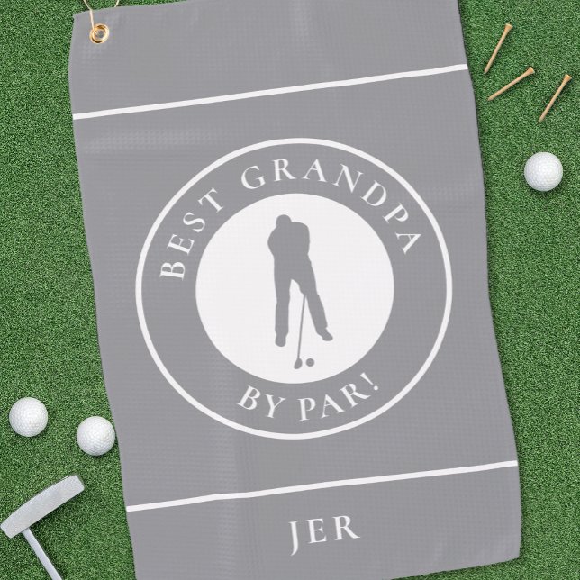 Best Grandpa Golfer Monogrammed Sports Pro Grey Golf Towel (Creator Uploaded)