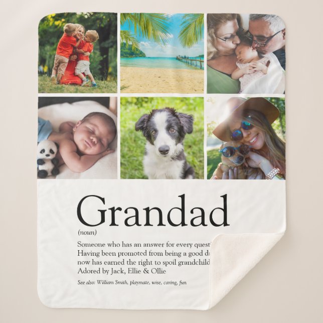 Best Grandpa, Grandad, Papa Definition 6 Photo Sherpa Blanket (Front)