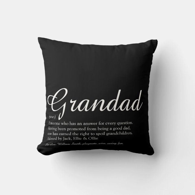 Best Grandpa, Grandfather Ever Definition Script Cushion (Front)