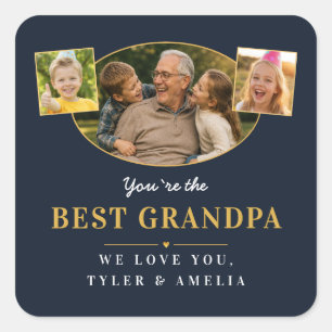 Best Grandpa Grandfather Greeting 3 Photo Square Sticker