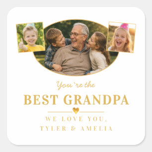 Best Grandpa Grandfather Greeting 3 Photo Square Sticker