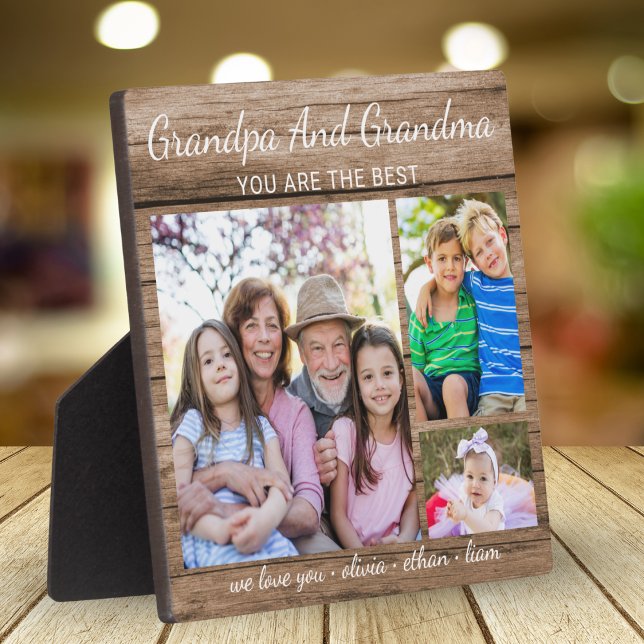 Best Grandpa & Grandma Grandchildren 3 Photo Wood Plaque (Creator Uploaded)