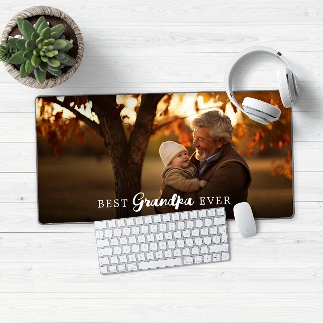 Best Grandpa Granparent Photo Desk Mat (Best Grandpa Ever Desk Mat Mouse Pad)