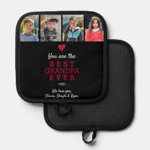 Best Grandpa Heart 4 Photo Collage Pot Holder