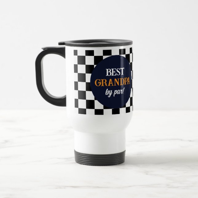 Best Grandpa Modern Chequered Pattern Travel Mug (Left)