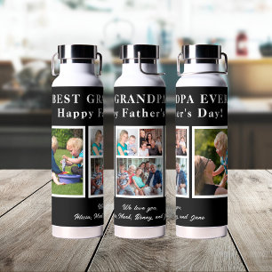 Best grandpa modern photo collage typography water bottle