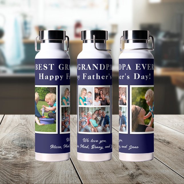 Best grandpa modern photo collage typography water bottle (Creator Uploaded)