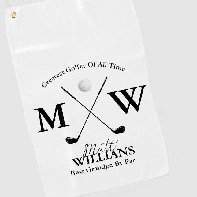 Best Grandpa name monogram on white Golf Towel (Creator Uploaded)