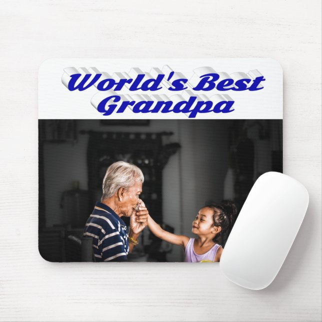 Best Grandpa photo blue text Mouse Pad (With Mouse)