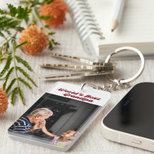 Best Grandpa photo burgundy text   Key Ring