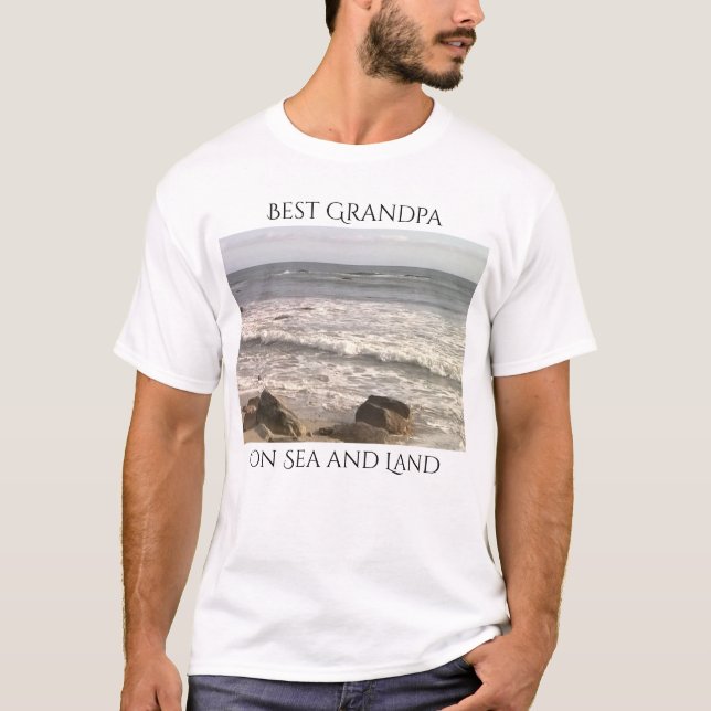 Best Grandpa Photo of Atlantic Ocean Shore Sea T-Shirt (Front)