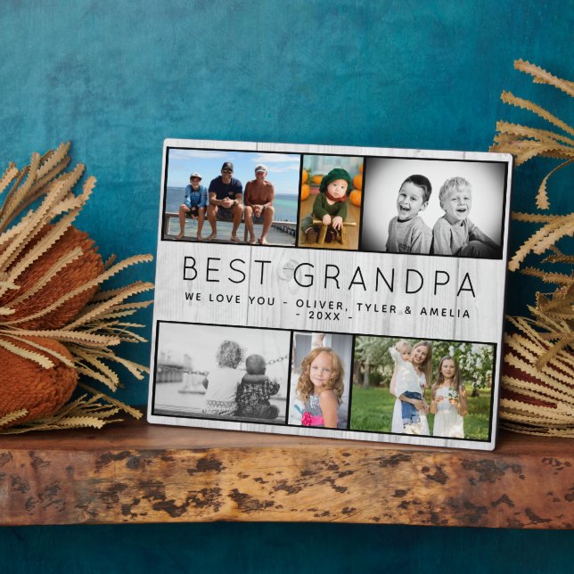 Best Grandpa Rustic Grey Wood 6 Photo Collage Plaque (Side)