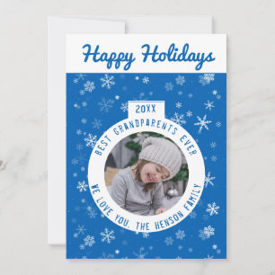 Best Grandparents Blue Snowflake Ball Photo Holiday Card