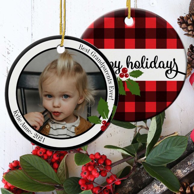 Best Grandparents Ever! | Buffalo Plaid Holiday  Ceramic Tree Decoration (Creator Uploaded)
