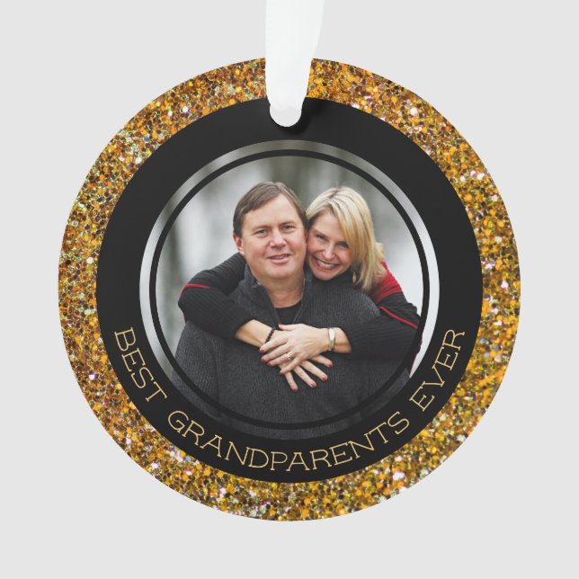 BEST GRANDPARENTS EVER | Gold Glitter | Christmas Ornament (Front)
