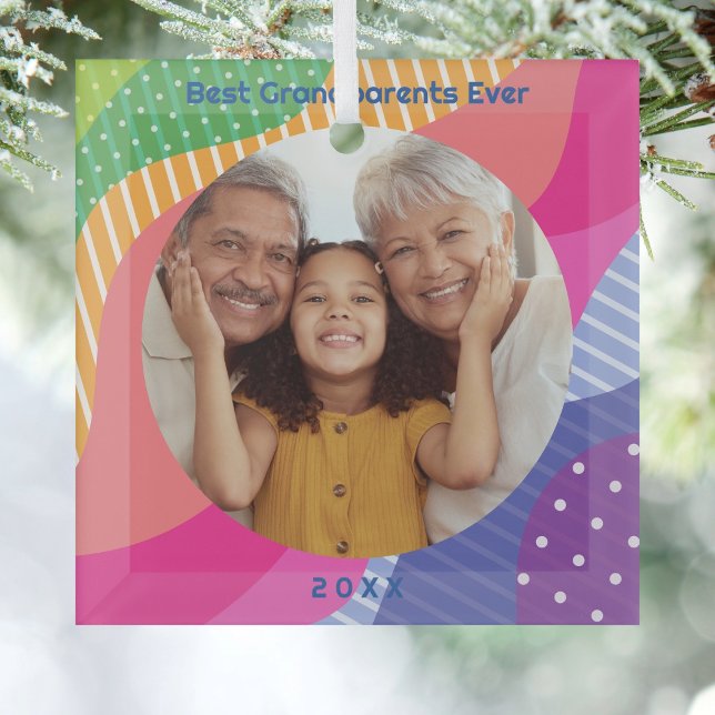 Best Grandparents Ever Grandkids Family Photo  Glass Tree Decoration (Creator Uploaded)