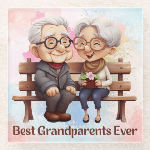 Best Grandparents Ever Sitting on the Bench Glass Coaster