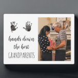 Best Grandparents Handprint Photo  Plaque<br><div class="desc">A sweet custom gift for grandparents! This photo plaque will become a keepsake piece. Add your child’s handprints by taking a picture of the prints,  removing the background using a site like remove.bg or canva,  and upload using the personalisation feature on Zazzle.</div>