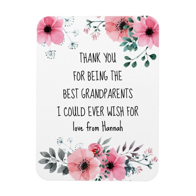 Best Grandparents Quote Pink Floral Personalised Magnet (Vertical)