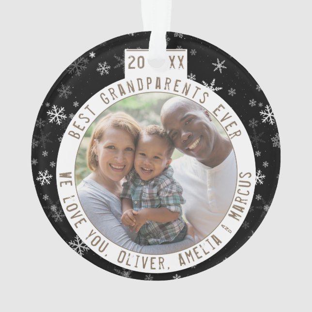 Best Grandparents Snowflake Black Keepsake Photo Ornament (Back)
