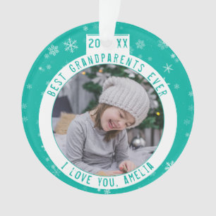 Best Grandparents Snowflake Green Keepsake Photo Ornament