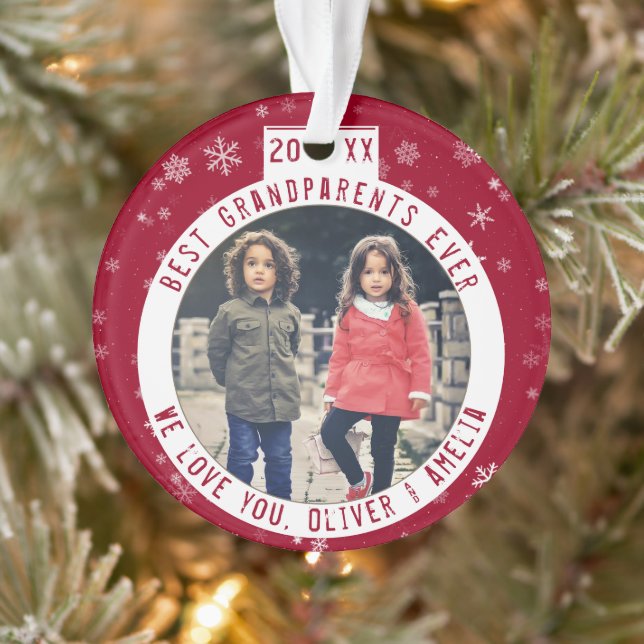 Best Grandparents Snowflake Red Keepsake Photo Ornament (Tree)