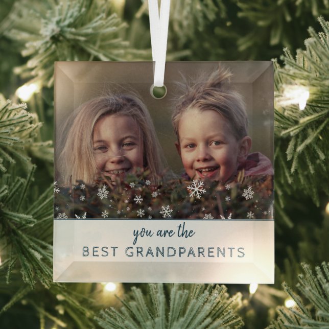 Best Grandparents Snowflakes Modern Keepsake Photo Glass Tree Decoration (Insitu)