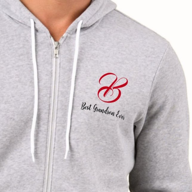 Best Grandson Ever (Initial Letter) Monogrammed Hoodie (Unique Personalized gift idea)