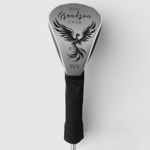 Best Grandson Rising Phoenix Monogram Initial Grey Golf Head Cover