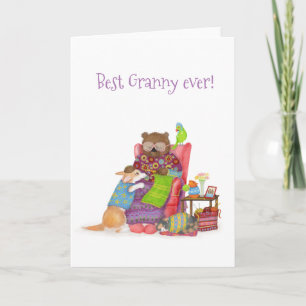 Best Granny ever card with cute bear and corgi