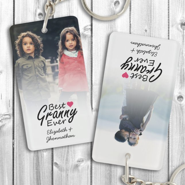 Best Granny Ever Grandma Handwritten Script Photo Key Ring (Creator Uploaded)