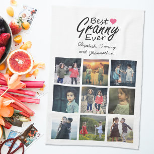 Best Granny Ever Modern Grandma Photo Collage Name Tea Towel