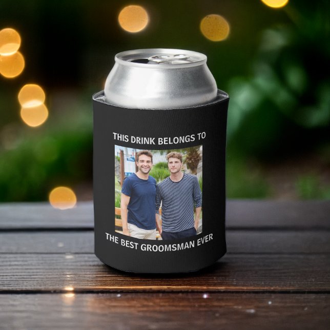 Best Groomsman Ever Personalised Photo Black Can Cooler (Creator Uploaded)