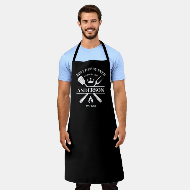 Best Hubby Ever BBQ King Personalised Couples Gift Apron (Worn)