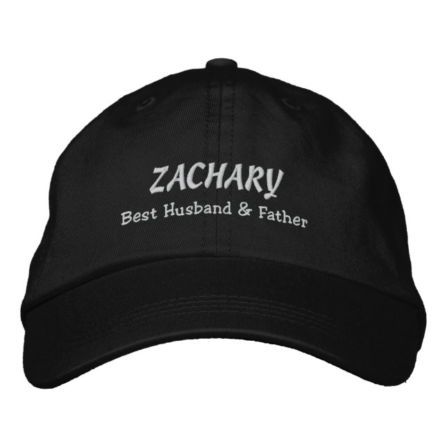 BEST HUSBAND and FATHER Black Hat WHITE Thread C03 (Front)