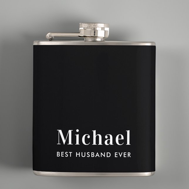 Best Husband Ever Monogram Black Hip Flask (Creator Uploaded)