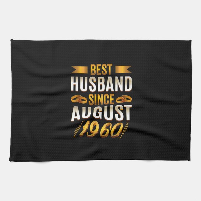 Best Husband Since August 1960 - Funny 60th Tea Towel (Horizontal)