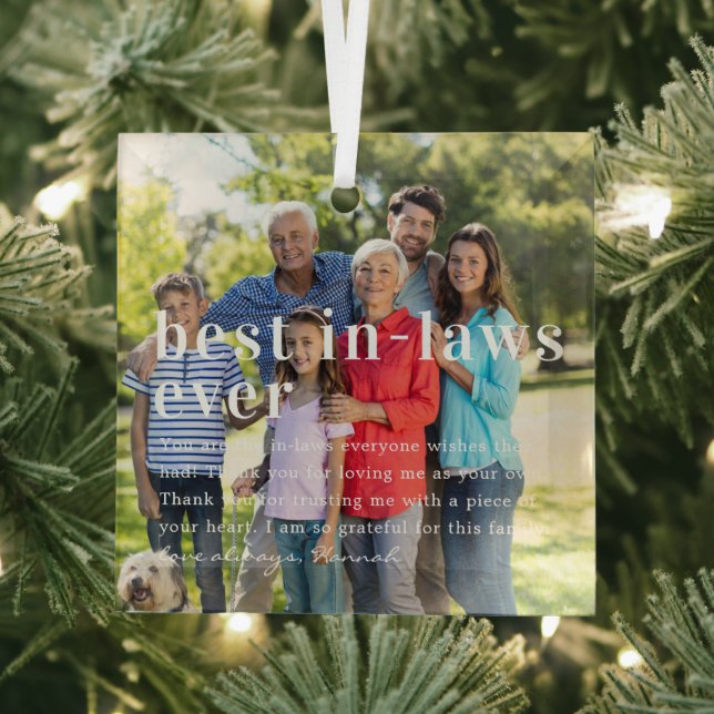 Best In-Laws Ever | Quote & Photo Gift Glass Tree Decoration (Insitu)
