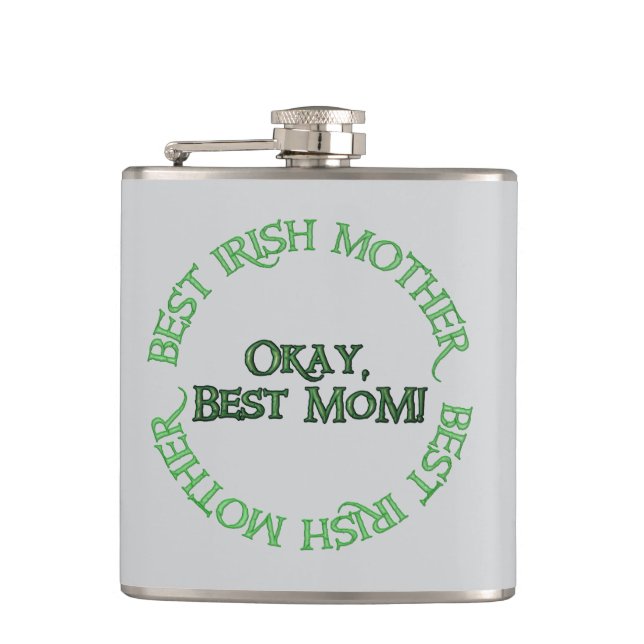 Best Irish Mother grey wrapped flask (Front)
