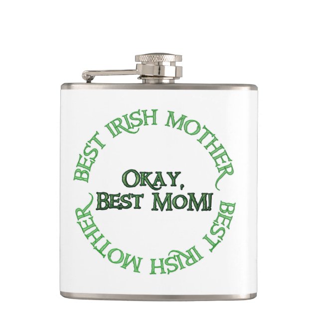 Best Irish Mother white wrapped flask (Front)