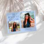 Best Is Yet To Come Icy Blue Grad Photo Announcement<br><div class="desc">Modern and whimsical graduation announcement photo card featuring2 photos on the front and 1 on the back. The text says "The Best Is Yet To Come" with twinkling stars. Add the graduate's name,  information,  and message to personalize this card. Icy blue color.</div>