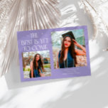Best Is Yet To Come Lilac Grad Photo Announcement<br><div class="desc">Modern and whimsical graduation announcement photo card featuring2 photos on the front and 1 on the back. The text says "The Best Is Yet To Come" with twinkling stars. Add the graduate's name,  information,  and message to personalize this card. Lilac color.</div>