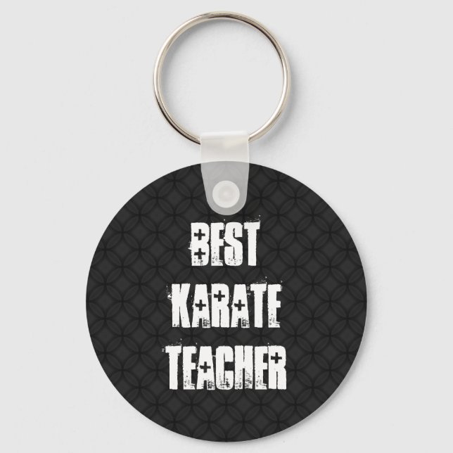 Best Karate Teacher Black and White Grunge Gift Key Ring (Front)