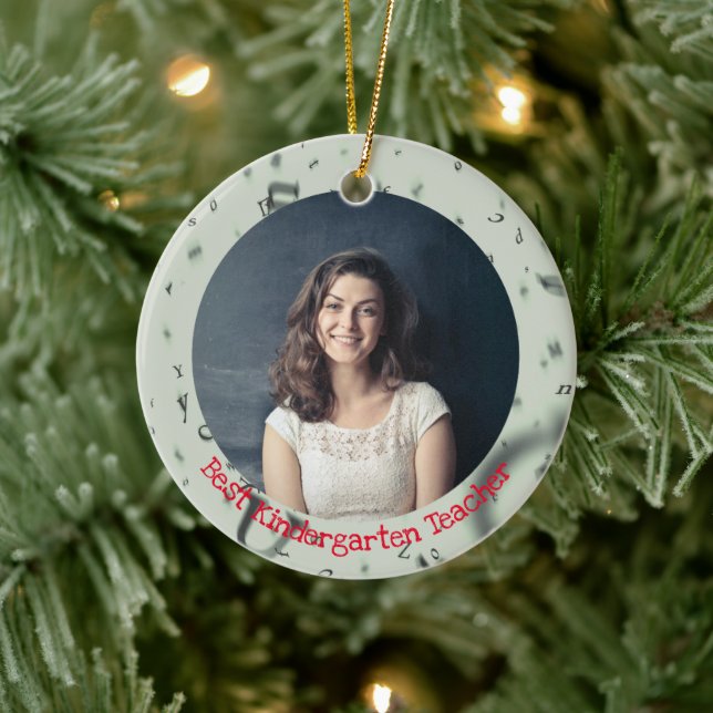 Best Kindergarten Teacher Custom Text Year Photo Ceramic Tree Decoration (Tree)