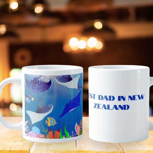 BEST KIWI NEW ZEALAND DAD FATHER'S MANTA RAY GIFT LARGE COFFEE MUG (Creator Uploaded)