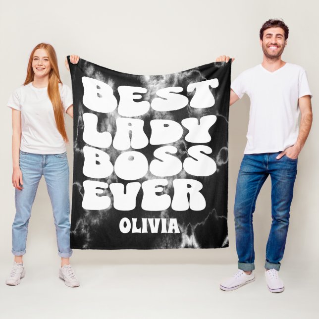 Best Lady Boss Ever Retro Black Tie Dye Custom  Fleece Blanket (In Situ)