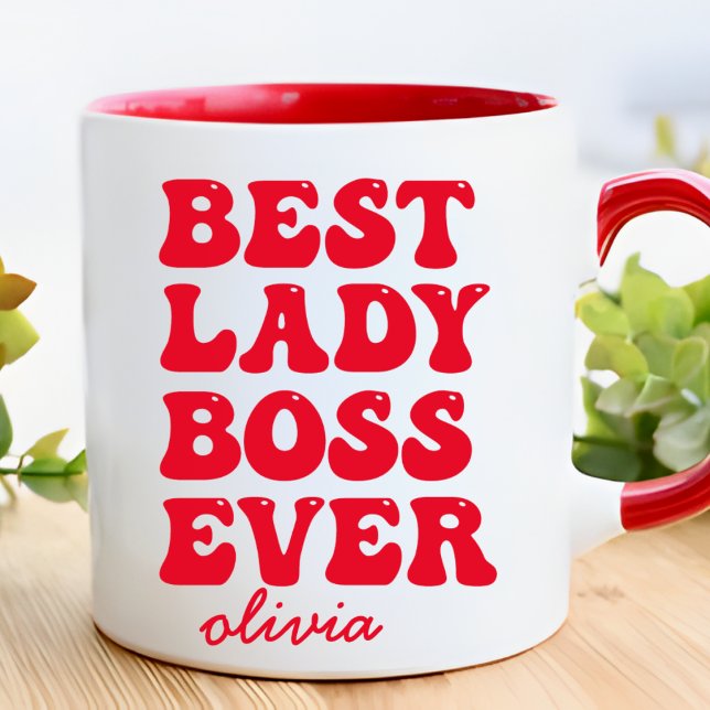 Best Lady Boss Ever Retro Red Custom Name  Mug (Creator Uploaded)