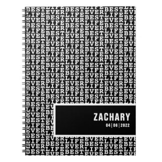 Best Life Ever Black with White Text Personalised Notebook