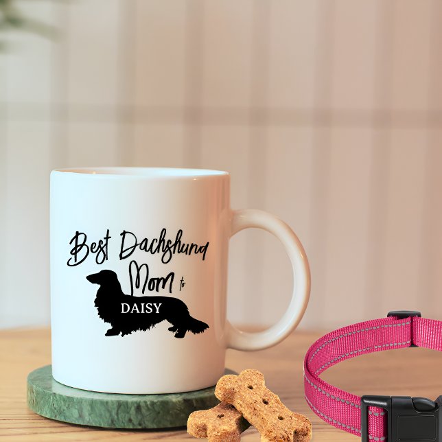 Best Long Hair Dachshund Dog Mum Gift Coffee Mug (Long Hair Dachshund Mom Gift personalized with name)